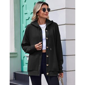 FOXA Sudadera con capucha para mujer, chaqueta de lana con botones en la parte delantera y bolsillos, sudadera cómoda con capucha, tallas S-3XL - Product Image 3