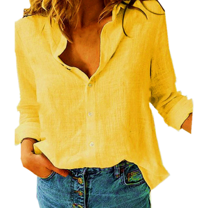 <span class=keywords><strong>Camicetta</strong></span> di lino a maniche lunghe autunno Europeanstyle alla moda per le donne tinta unita - Product Image 1
