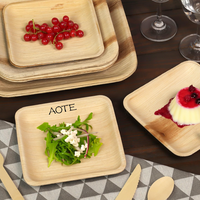 Ensemble d'assiettes jetables biodégradables en feuilles de palmier carrées en bambou, assiettes compostables en feuilles de palmier Areca pour fête de mariage ou camping