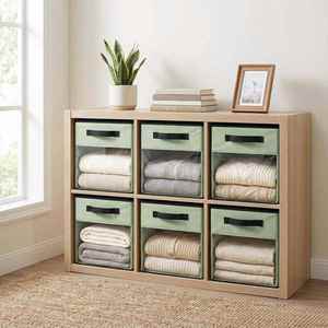 Cubes de rangement pliables en tissu de lin carrés avec fenêtre pour étagères à chaussures - Design moderne - Product Image 6