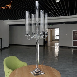 Supports de bougies en cristal à 5 bras, base carrée, pour <span class=keywords><strong>mariage</strong></span>, décoration de table, centre de table en verre - Product Image 6