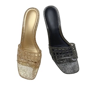 Sandalias de PVC Brillante con Tira y Tacón Bajo, Punta Abierta, Suela de Goma, Estilo Casual para Mujer - Product Image 4