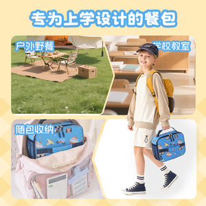 Insulated Lunch Bag Blue Transport Print For Kids School Portable Heat Insulating Waterproof Design - Product Image 3