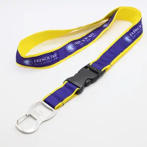 2023 High Quality Personalized Custom Detachable Logo Silk Woven Embroidered Polyester Jacquard lanyard with Bottle Opener