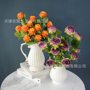 Rose artificielle à tige unique, 6 têtes, rose ronde, décoration de la maison, accessoires de mariage, style européen - Product Image 2