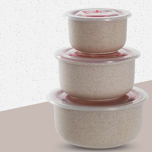 3個セット 麦わらエコフレンドリー子供用食器セット 300ml 500ml 900ml 日付表示付き食品保存容器 食器キット ギフト - Product Image 2