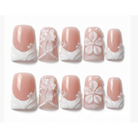 476-480 Faux ongles à presser faits main en forme de bec de canard, 10 pièces, réutilisables, en acrylique, pour enfants, motif carré artificiel