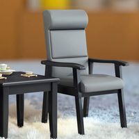 Fauteuil moderne en bois massif avec dossier haut rembourré et pieds en bois massif pour réunions de bureau, mahjong, détente décontractée, seniors