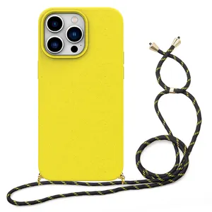 For iPhone15 Recycled Eco Friendly Wheat Straw Case Strap Lanyard Biodegradable Phone Case For iPhone 15 14 13 12