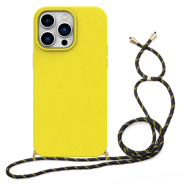 For IPhone15 Recycled Eco Friendly Wheat Straw Case Strap Lanyard Biodegradable Phone Case for iPhone 15 14 13 12