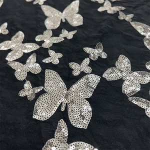 Fabricante de China, precio al por mayor, patrón de mariposa, encaje bordado, lentejuelas tejidas, tela de poliéster 100% para zapatos, textiles para el hogar - Product Image 4