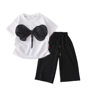 Ensemble d'été 2026 pour filles : Nouvelle collection tendance en coton, motif libellule et strass, manches courtes et pantalon long, deux pièces pour bébés - Product Image 5