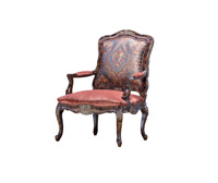 Fauteuil Chesterfield antique en cuir marron capitonné, avec garniture à clous et assise en tapisserie, pieds tournés