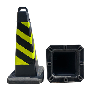 Cône de signalisation haute visibilité 750 mm avec bandes réfléchissantes noir et jaune, style standard, pour zones de construction, utilisation au sol - Product Image 4