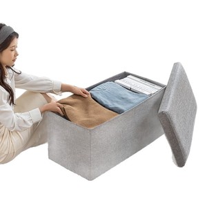Cotton Linen <b>Storage</b> <b>Stool</b> Box Foldable Large Capacity Home Living Room Ottoman Solid Color Apricot Pink Gray - Product Image 3