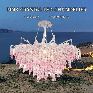 <b>Branch</b>-style New Arrival Droplet Luxury Villa Crystal Chandelier LED Adjustable Height Pink Middle Size Living Room Hotel Use - Product Image 2