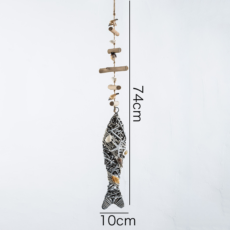 Grand pendentif poisson et étoile de mer en rotin