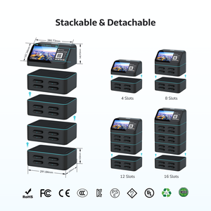สถานีชาร์จแบตสำรองแบบซ้อนได้ 4-16 ช่อง ทนไฟ ผลิตจาก ABS พร้อมหน้าจอโฆษณา 4G+WiFi สำหรับเช่าสมาร์ทวอทช์ หูฟัง แล็ปท็อป และกล้อง - Product Image 3