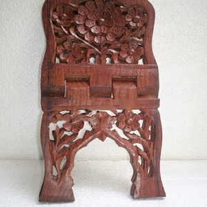Support de livre religieux pliable en bois poli sculpté à la main, écologique, style imitation antique, design indien pour Bible - Product Image 1