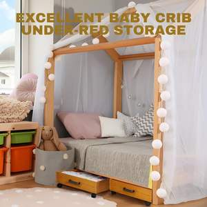 Cassetto portaoggetti in legno massello con 4 ruote per sottoletto, organizer per camera da letto con maniglia, contenitore portaoggetti per vestiti - Product Image 6