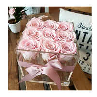 Boîte à fleurs transparente en acrylique, coffret cadeau de luxe personnalisé avec tiroir, vente en gros