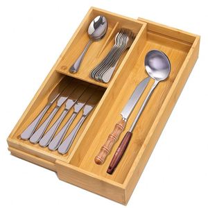 Organisateur de tiroir de cuisine multifonctionnel en bambou, organisateur d'ustensiles en bambou réglable - Product Image 2