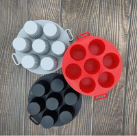 Moule à gâteau en silicone pour friteuse à air, 7 compartiments, moule à cupcakes en silicone, moule à muffins pour friteuse à air