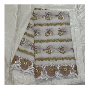 Nuovo Design Pizzo Voile Svizzero Lafaya in Cotone per Nigeria, Pizzi Colorati in Cotone con Motivo Floreale Decorato con Pietre - Product Image 3