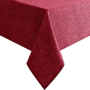 Wrinkle Free Custom 90 x 132 Inch Rectangular Polyester Faux Linen Christmas Tablecloth for Decoration Tables