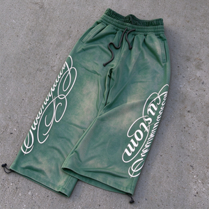 Pantalon de survêtement baggy personnalisé 100 % coton épais, délavé à l'acide, effet vieilli, double taille, coupe empilée - Product Image 4