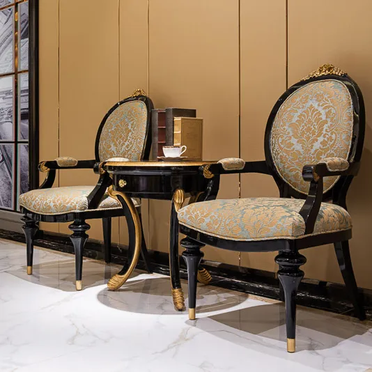 Luxo Real Sala Poltrona Com Round Back Francês Tecido Estofados Accent Cadeira De Madeira Esculpida Tecido Lazer Cadeira