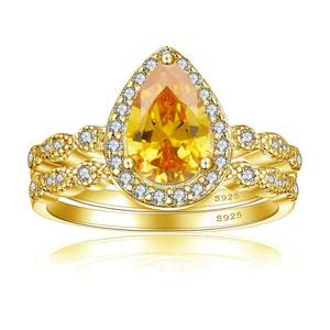 طقم خواتم زفاف عصري للنساء من الفضة الإسترلينية عيار 925 والزركونيا المكعبة مطلي بالروديوم والذهب الوردي عيار 18 قيراط للعرائس - Product Image 3