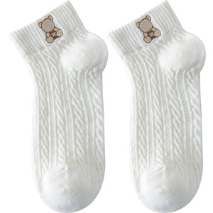 White Women's Ankle Socks Cotton Embroidered Cartoon Breathable Summer Style Casual Socks - Product Image 4