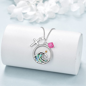 Collar I Am a Child of God |   Colgante de Acero Inoxidable con Cruz, Concha de Abulón, Semilla de Mostaza y Cristal Rosa - Product Image 3