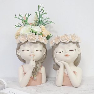 <span class=keywords><strong>Pot</strong></span> de fleurs en résine écologique de 27 cm, design carré en forme de filles mignonnes, pour plantes succulentes, avec trous de drainage, vase buste de fée - Product Image 1