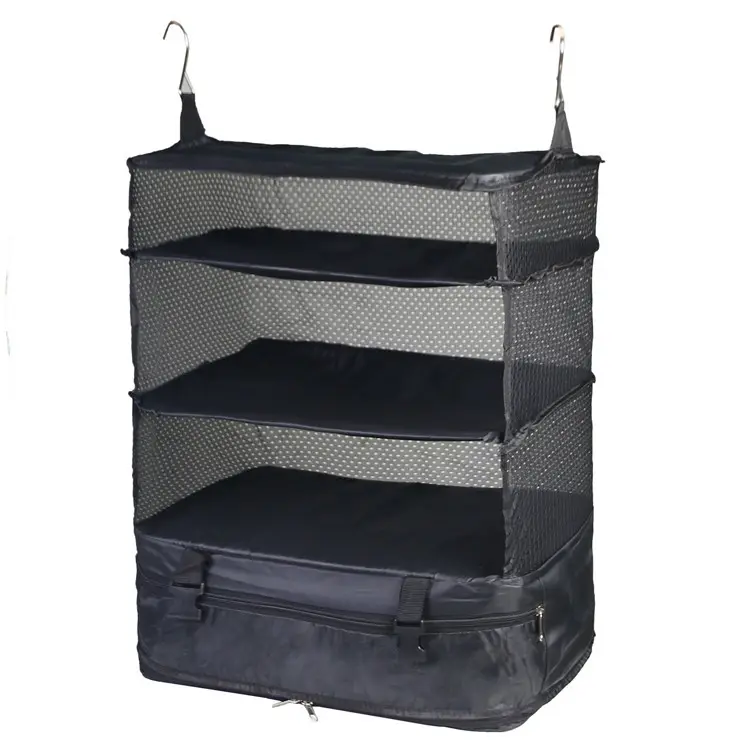 Portable Luggage Closet Organizer Storage 3 Shelves Hanging Shelves Travel Packing Cube Space Saver Closet Organizer Storage