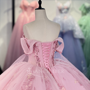Robe de bal de Quinceañera en cristal rose avec perles, appliques de sequins et dentelle, modèle Sweet Vestidos De 15 Dy1337 - Product Image 6