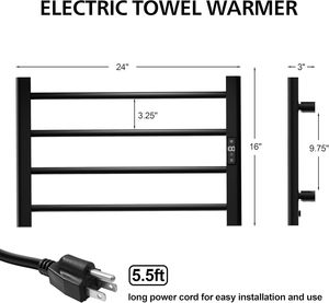 Portasciugamani riscaldato per il bagno, scalda asciugamani a parete, scaldasalviette con schermo a LED, appendiabiti con 4 barre, nero - Product Image 3