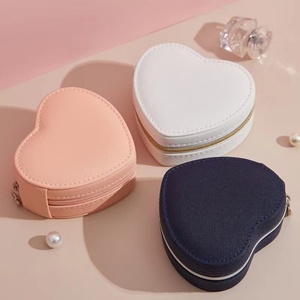 Portable PU Leather Velvet <b>Heart</b>-<b>Shape</b> Jewelry Gift Organizer Storage <b>Box</b> with Personalized Logo for Valentine's Day - Product Image 3
