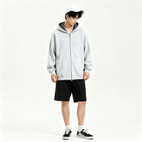 Sweat à capuche zippé en molleton français double face avec logo brodé personnalisé, épaules tombantes, pour hommes et femmes