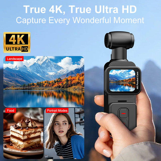4K Mini Handheld Action Camera 270 Rotation 1.69" Screen Waterproof Shockproof Vlogging Outdoor Sports Travel