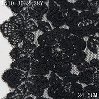Tissu en dentelle florale brodée de qualité supérieure, 24 cm, dentelle en tulle noir doux, bordure en dentelle brodée, plusieurs couleurs pour la collection de lingerie