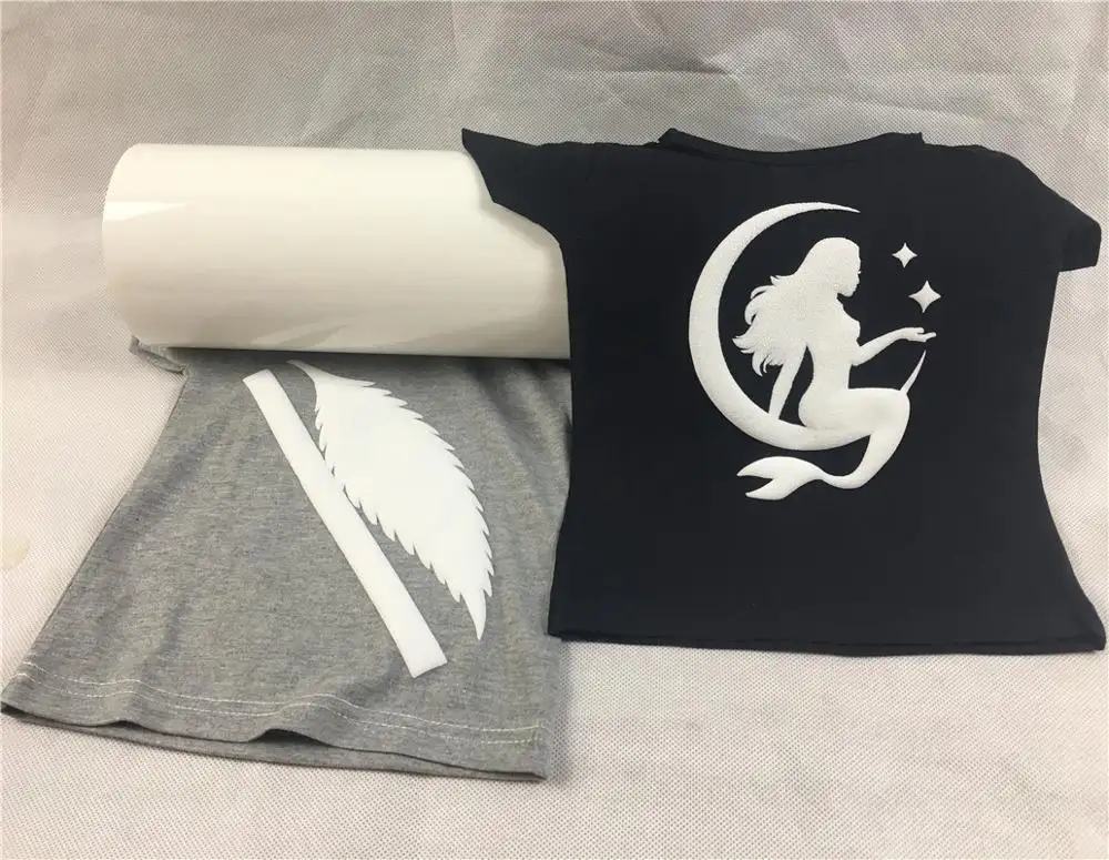 Ada 3D white color puff PU heat transfer vinyl 50cm*27 yards good quality tshirt film