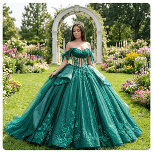 Robes de Quinceañera Dy5799, Robes de Soirée Vert Foncé avec Paillettes et Fleurs 3D pour Fête des 16 Ans, Vestidos De 15 Anos Jancember - Product Image 1