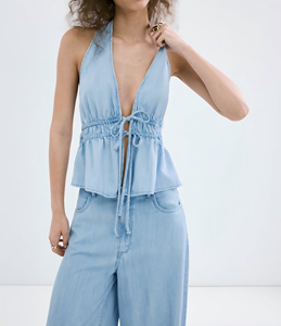 Quiet Luxury Women Denim Two Piece Set Minimalist Resort <strong>Outfit</strong> OEM Manufacturer - Product Image 3