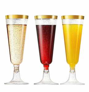 Disposable Unbroken PS Plastic Red <b>Wine</b> Champagne Cup Glasses Martini <b>Goblet</b> Margarita Cocktail Glass Flute WIth Glod Rim - Product Image 1