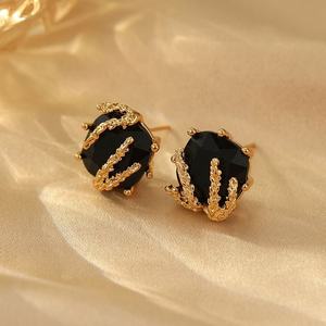 French Style New Retro Geometric Zircon <b>Stud</b> Earrings Gold Plated S925 <b>Silver</b> Luxury Women's Jewelry - Product Image 1