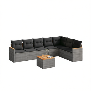 Set Divano da Giardino Modulare in Rattan PE Grigio, Collezione di Mobili da Esterno dal Design Contemporaneo con Cuscini in Schiuma ad Alta Densità - Product Image 1