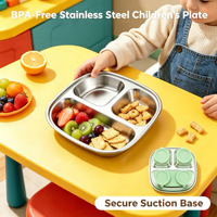 Vaisselle pour enfants en acier inoxydable 304 de qualité alimentaire sans BPA, résistante au lave-vaisselle, assiette antidérapante pour bébé avec ventouse