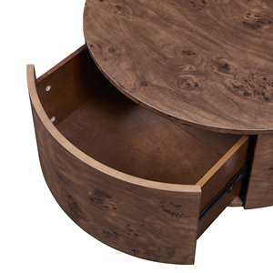 Burl Wood Rotating Coffee <b>Table</b> with 2 Drawers, 360° Rotating Top, Walnut - Product Image 5